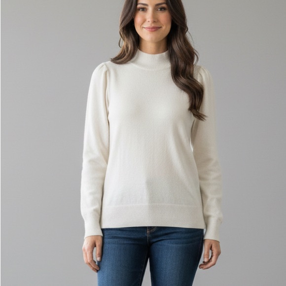 Love Tree Sweaters - Love Tree White Mock Neck Sweater Ribbed Knit Long Sleeve Top